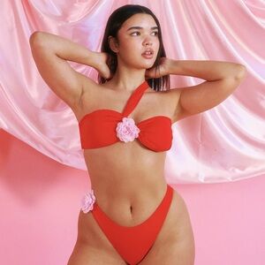 Dippin' Daisy's Red Bikini with Pink Floral Accents